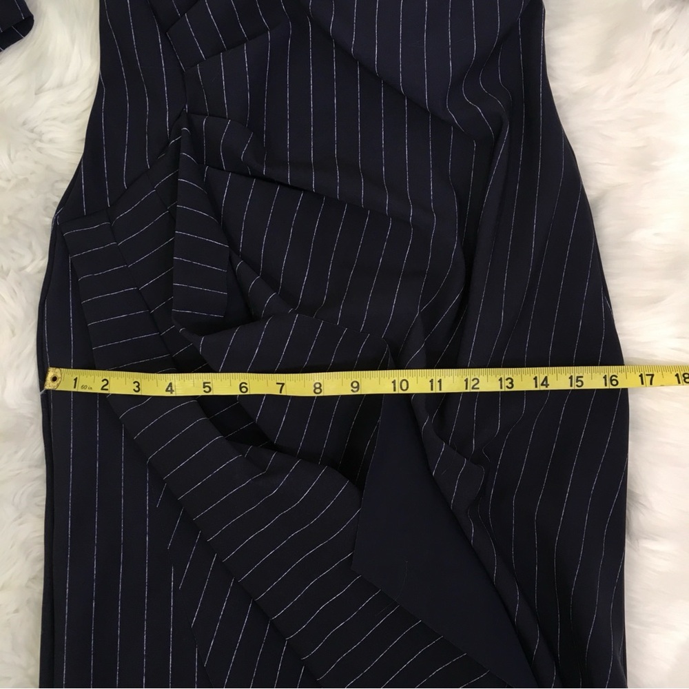 Chiara Boni Navy Blue Minna 3/4 Sleeve Pinstriped Ruched Dress Size 42 US XS - Picture 11 of 11